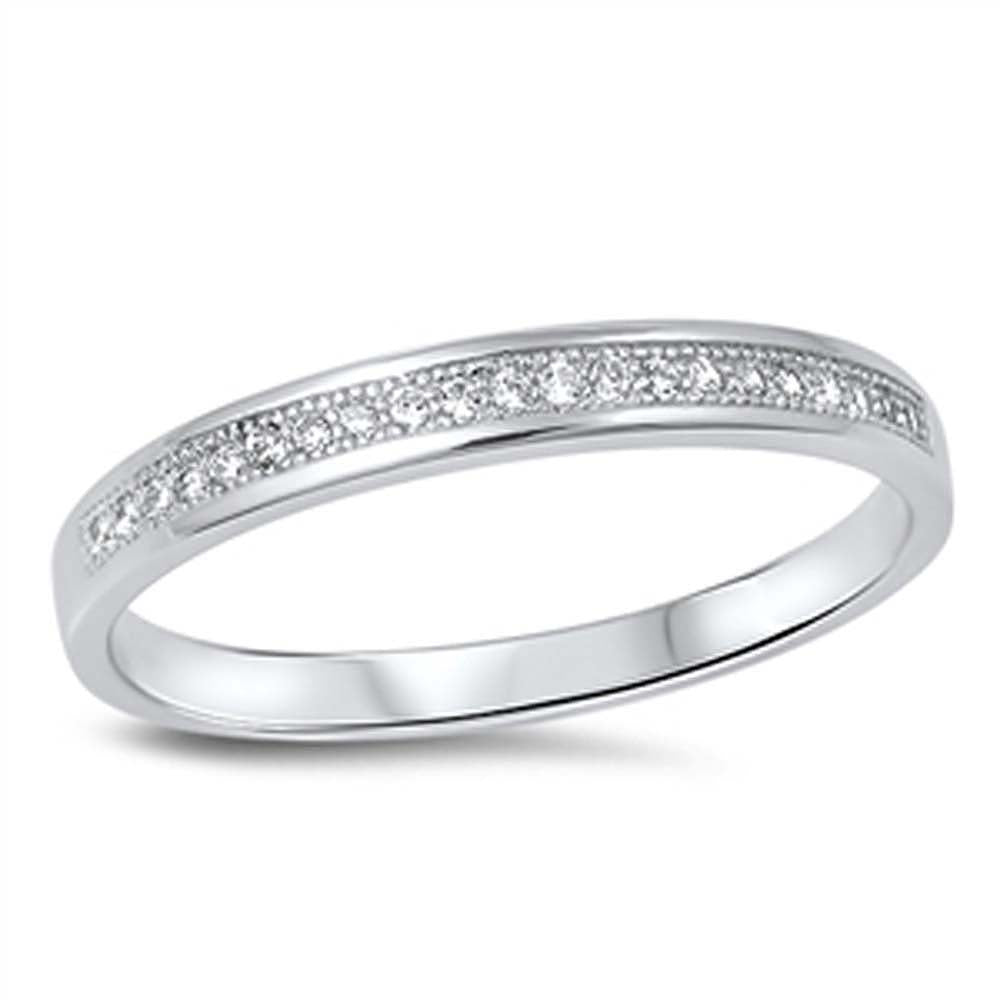 Sterling Silver Eternity Band Ring Set with Small Round Clear Czs on Channel Setting, Band Width of 3MM