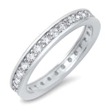 Sterling Silver Fancy Eternity Band Ring Set with Round Clear Czs on Channel SettingAnd Band With of 3MM