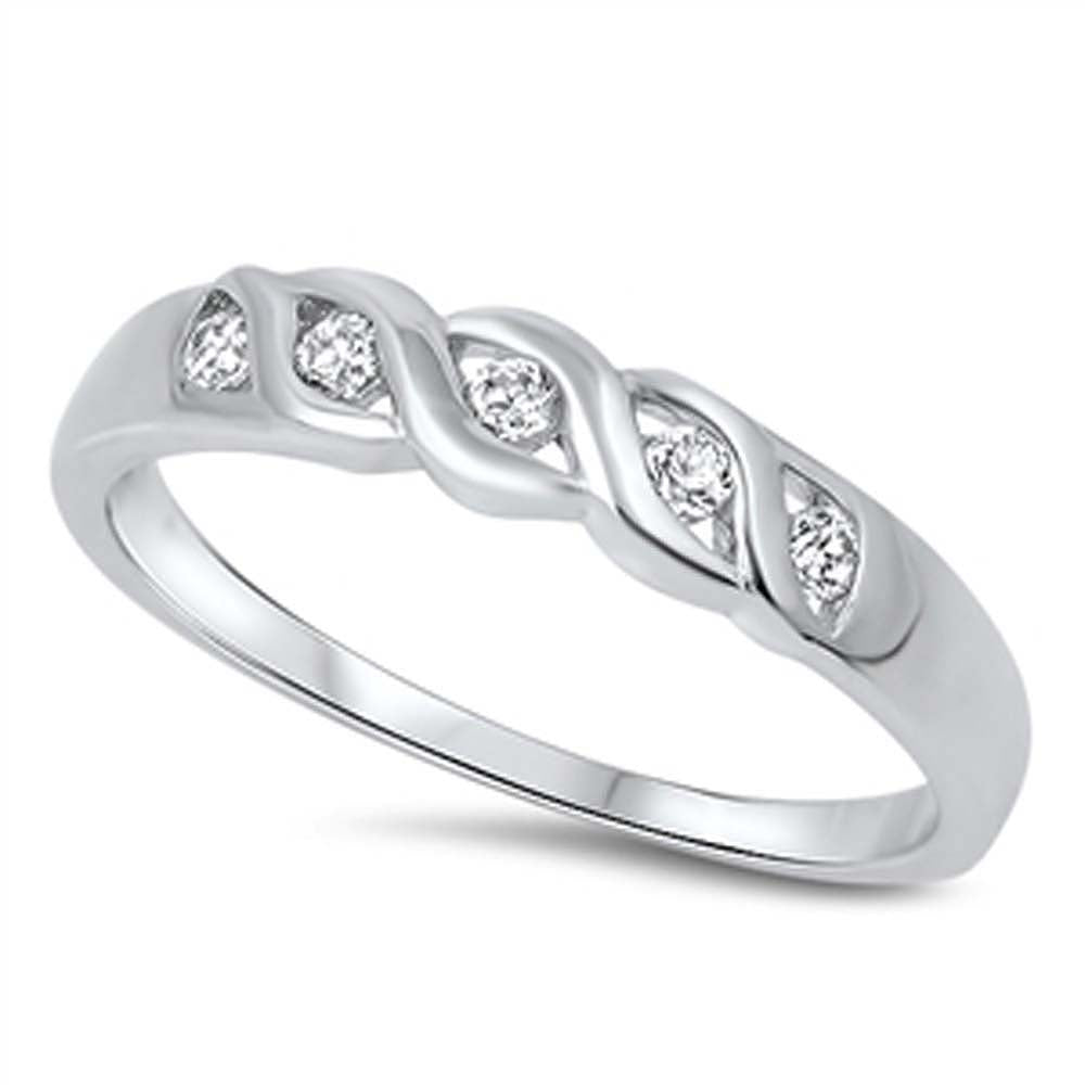 Sterling Silver Twisted Eternity Design Embedded with Clear Cz Stone RingAnd Face Height of 4MM