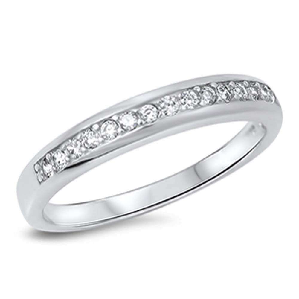 Sterling Silver Half Round Cut Clear Czs on Channel Setting Ring with Face Height of 3MM