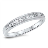 Sterling Silver Classy Half Round Cut Clear Czs on Channel Setting Ring with Face Height of 3MM