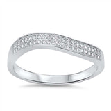 Sterling Silver Elegant Curved Band Ring Embedded with Micro Paved Clear CzsAnd Face Height of 6MM