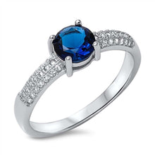 Load image into Gallery viewer, Sterling Silver Classy Round Cut Blue Sapphire Cz Micro Paved Band Ring with Center Stone Size of 6MM