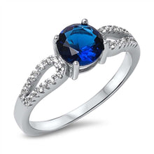 Load image into Gallery viewer, Sterling Silver Fancy Loop Paved Band Ring with Centered Round Cut Blue Sapphire CzAnd Center Stone Size of 7MM