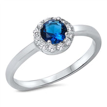 Load image into Gallery viewer, Sterling Silver Round Cut Blue Sapphire Cz with Paved Halo Setting RingAnd Face Height of 7MM