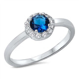 Sterling Silver Round Cut Blue Sapphire Cz with Paved Halo Setting RingAnd Face Height of 7MM