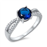 Sterling Silver Stylish Loop Paved Band Ring with Centered Round Cut Blue Sapphire CzAnd Center Stone Size of 7MM