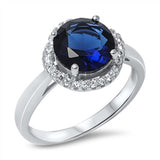 Sterling Silver Classy Round Cut Blue Sapphire Cz Stone with Paved Halo Setting RingAnd Face Height of 12MM