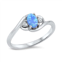 Load image into Gallery viewer, Sterling Silver Stylish Oval Cut Blue Lab Opal with Clear Cz on Both Sides Swirl Style Band RingAnd Face Height of 8MM