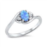 Sterling Silver Stylish Oval Cut Blue Lab Opal with Clear Cz on Both Sides Swirl Style Band RingAnd Face Height of 8MM