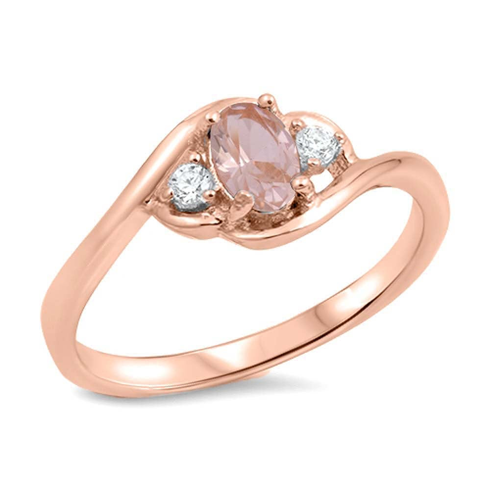 Sterling Silver Infinity Flower Shaped Clear CZ Ring With Pink Morganite StoneAnd Face Height 8mm