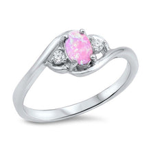 Load image into Gallery viewer, Sterling Silver Oval Pink Lab Opal Rings With CZ StonesAnd Face Height 8mm