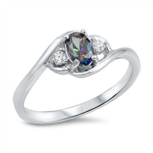 Load image into Gallery viewer, Sterling Silver Stylish Oval Cut Rainbow Topaz with Clear Cz on Both Sides Swirl Style Band RingAnd Face Height of 8MM