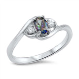 Sterling Silver Stylish Oval Cut Rainbow Topaz with Clear Cz on Both Sides Swirl Style Band RingAnd Face Height of 8MM