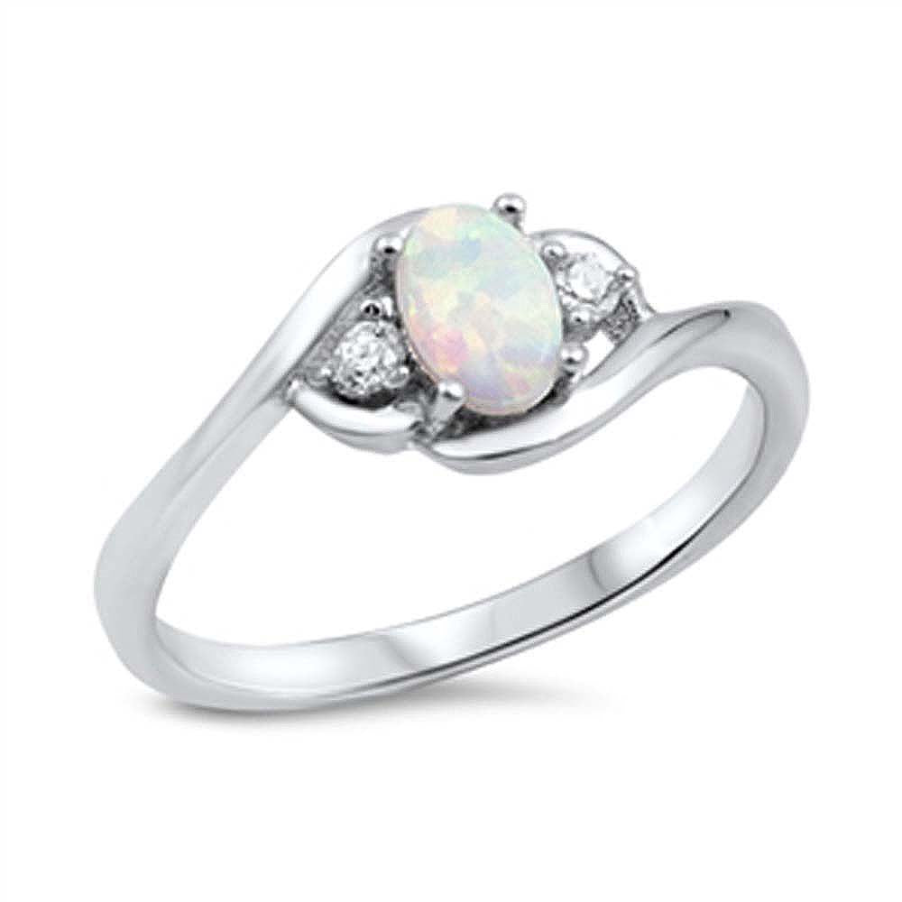 Sterling Silver Stylish Oval Cut White Lab Opal with Clear Cz on Both Sides Swirl Style Band RingAnd Face Height of 8MM