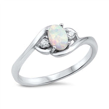 Load image into Gallery viewer, Sterling Silver Stylish Oval Cut White Lab Opal with Clear Cz on Both Sides Swirl Style Band RingAnd Face Height of 8MM