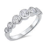 Sterling Silver Fancy Multi Round Cut Clear Cz Stones on Bezel Setting RingAnd Face Heigth of 5MM