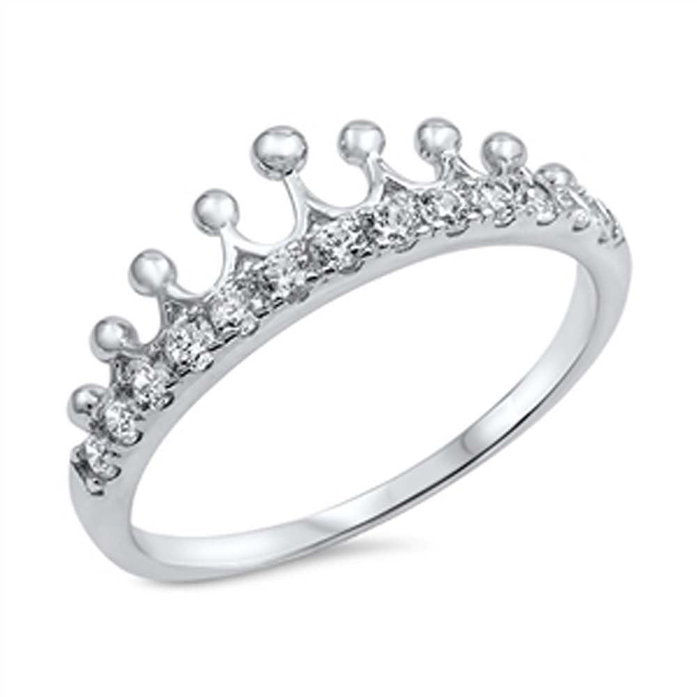 Sterling Silver Fancy Crown Design with Clear Cz Accent RingAnd Face Height of 7MM