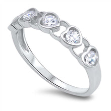 Load image into Gallery viewer, Sterling Silver Heart Ring with Clear Cz on Each HeartAnd Ring Face Height of 5MM