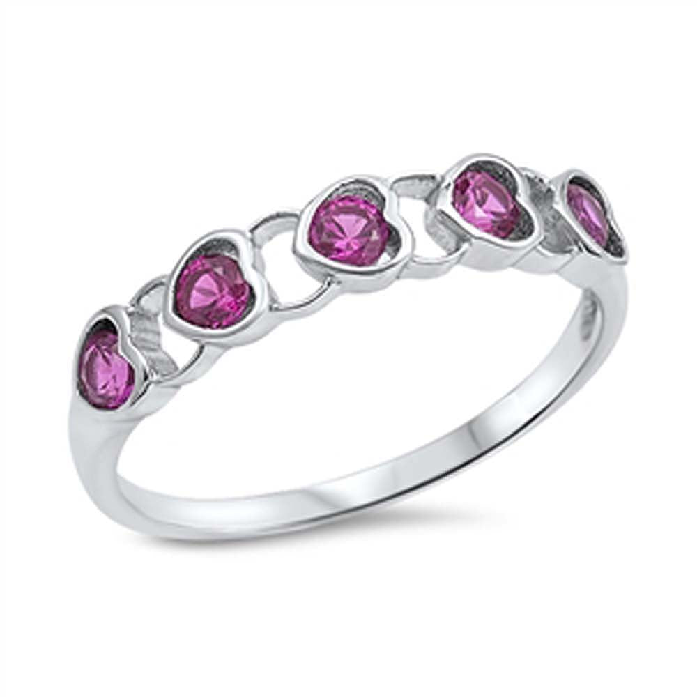 Sterling Silver Sideways Hearts Shaped Ruby CZ RingAnd Face Height 5mm