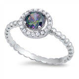 Sterling Silver Pave Set Cz Ring with Prong Set Rainbow Topaz in the CenterAnd Ring Face Height of 9MM
