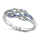 Sterling Silver Braided Band Ring with Clear Cz and Blue SapphireAnd Ring Face Height of 7MM