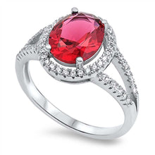 Load image into Gallery viewer, Sterling Silver Split Band Ring with Pave Set Cz and a Prong Set RubyAnd Ring Face Height of 13MM