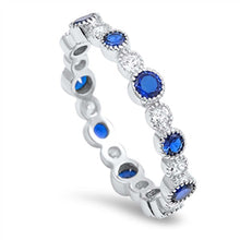 Load image into Gallery viewer, Sterling Silver Blue Sapphire and Clear Cz Circle Ring with Ring Band Width of 4MM