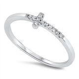 Sterling Silver Clear Cz Sideway Cross Ring with Ring Face Height of 5MM