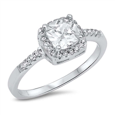 Sterling Silver Pave and Prong Set Cz Ring with Ring Face Height of 8MM