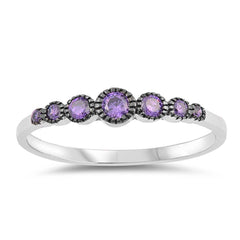 Sterling Silver Round Shaped Amethyst CZ RingsAnd Face Height 4mm