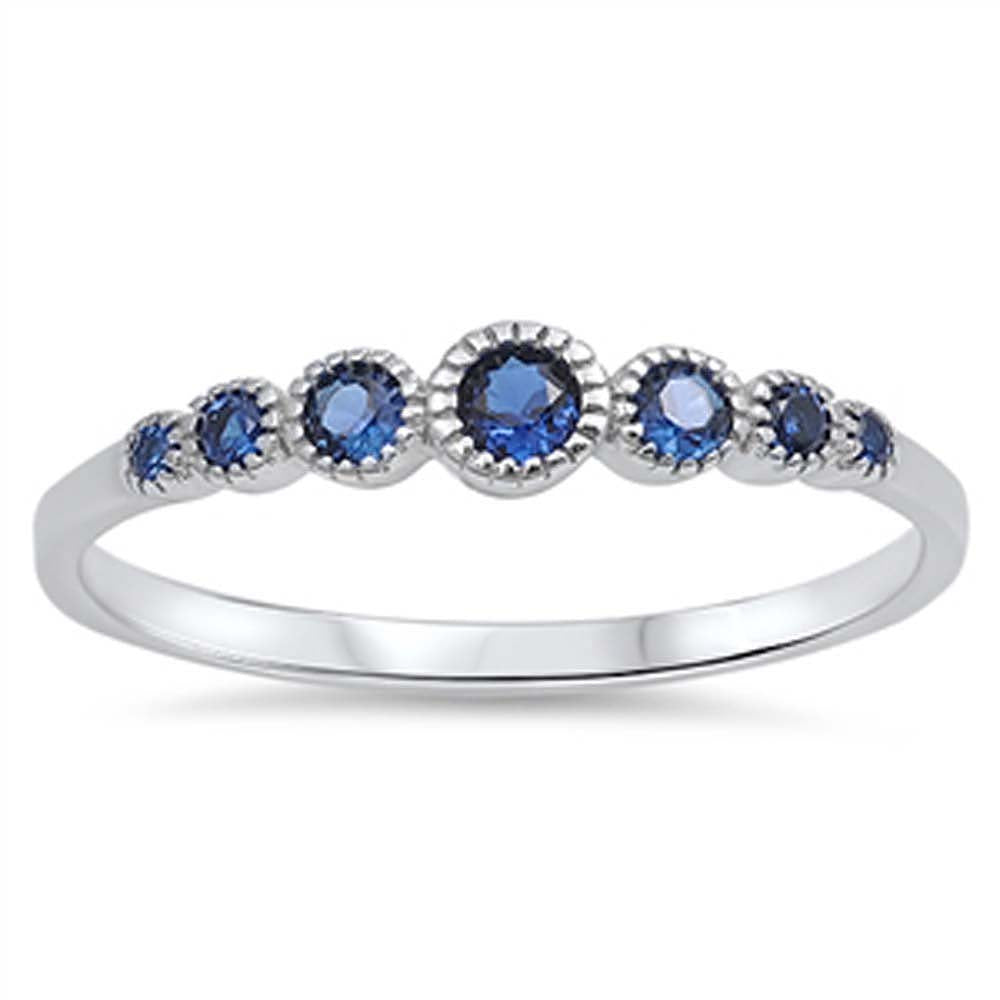 Sterling Silver Blue Sapphire Ring with Ring Face Height of 4MM