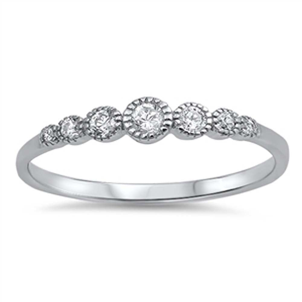Sterling Silver Rounds Shaped Clear CZ Ring, Face Height 4mm