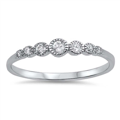 Sterling Silver Rounds Shaped Clear CZ Ring, Face Height 4mm