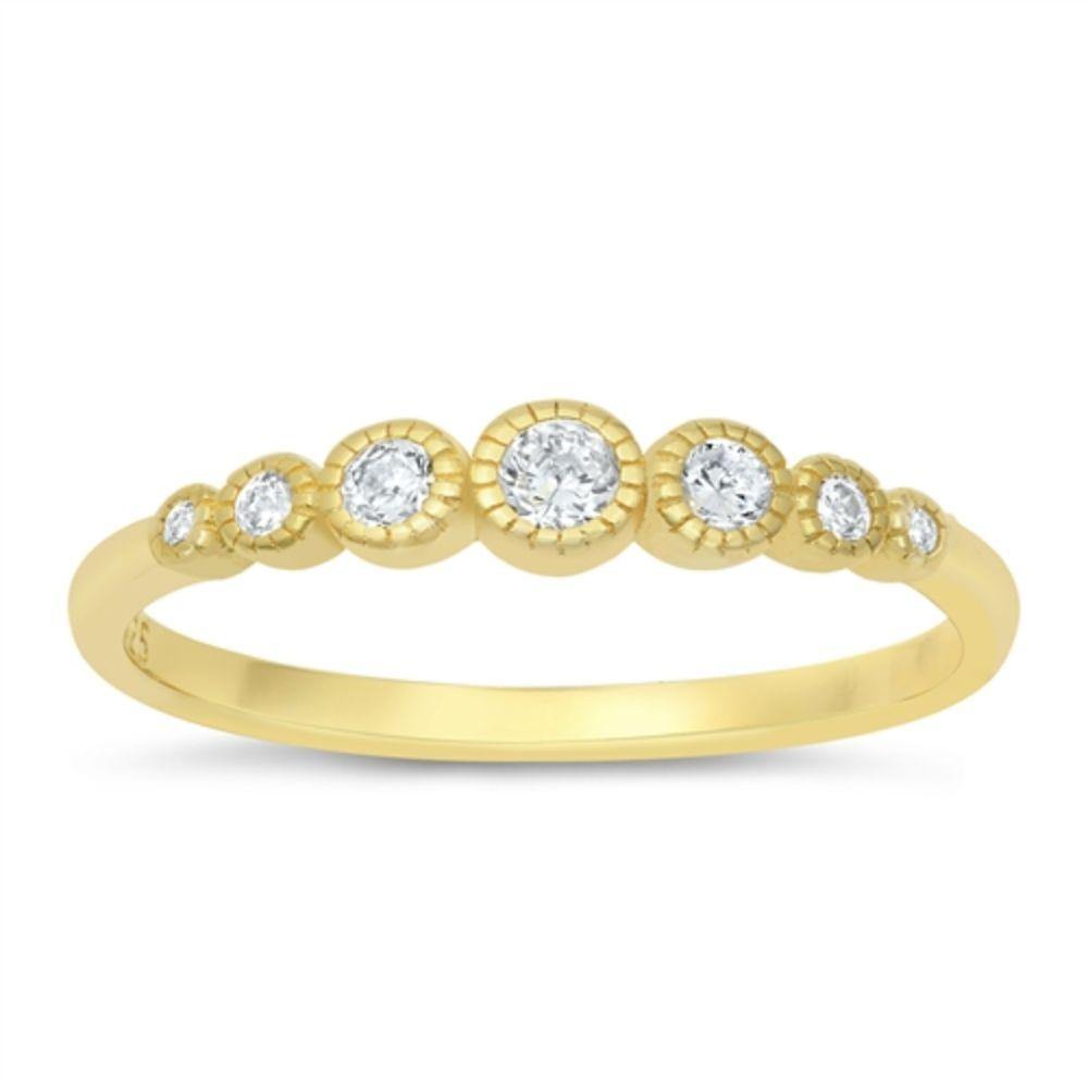 Sterling Silver Yellow Gold Plated Clear CZ Ring - silverdepot