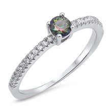 Load image into Gallery viewer, Sterling Silver Pave Set Cz Ring with a 4mm Prong Set Rainbow Topaz in the Center