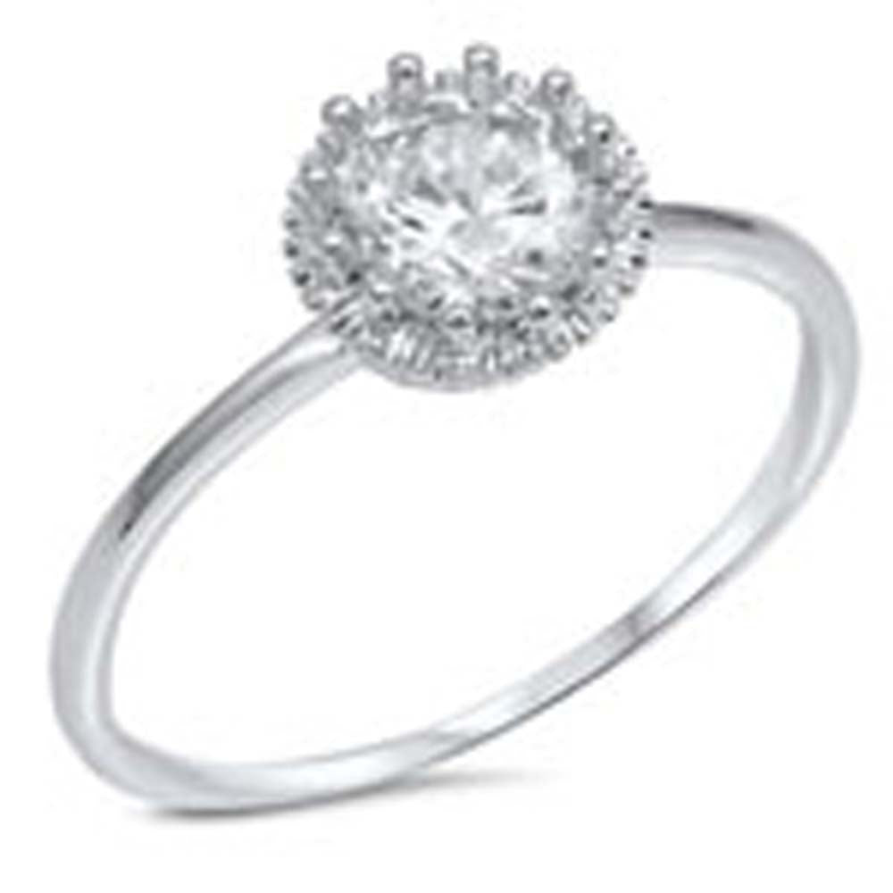 Sterling Silver Fancy Pronged Round Cut Clear Cz Thin Band Ring with Face Height of 8MM