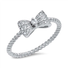 Load image into Gallery viewer, Sterling Silver Fancy Micro Pave Bow Twisted Band Ring with Face Height of 6MM