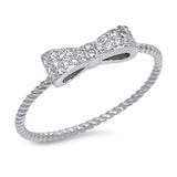 Sterling Silver Trendy Micro Pave Bow Twisted Band Ring with Face Height of 3MM