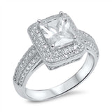 Sterling Silver Filigree Micro Pave with Centered Radiant Cut Clear Cz RingAnd Face Height of 12MM