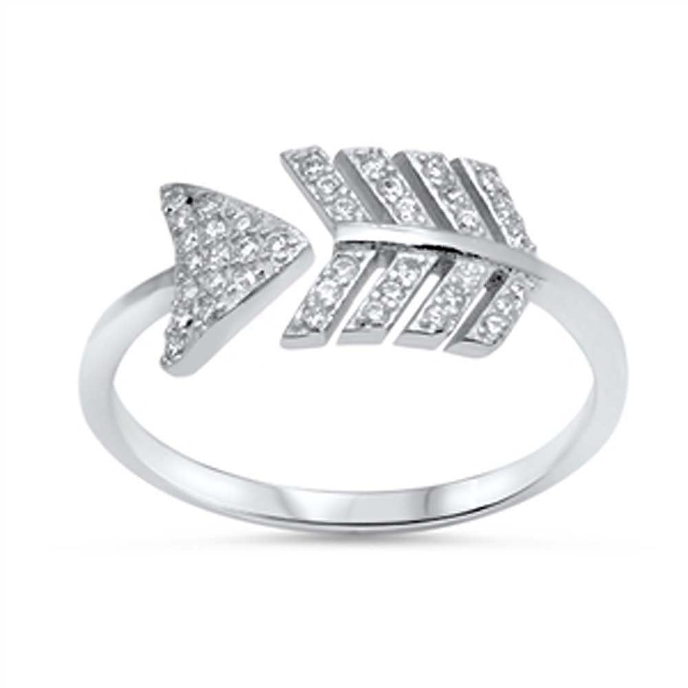 Sterling Silver Trendy Micro Pave Arrow Ring with Face Height of 8MM