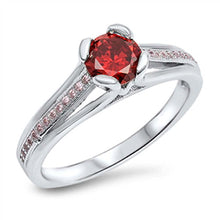 Load image into Gallery viewer, Sterling Silver Fancy Round Cut Garnet Cz Embedded with Pink Cz Stones on Split Band RingAnd Center Stone Size of 6MM