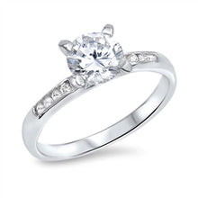 Load image into Gallery viewer, Sterling Silver Pave-Set Clear Cz Ring with a 7MM Prong-Set Round-Cut Clear Cz in the Center