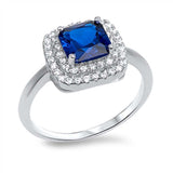 Sterling Silver Clear Cz Ring with a Prong-Set Princess-Cut Blue Sapphire Cz in the CenterAnd Ring Face Height of 12MM