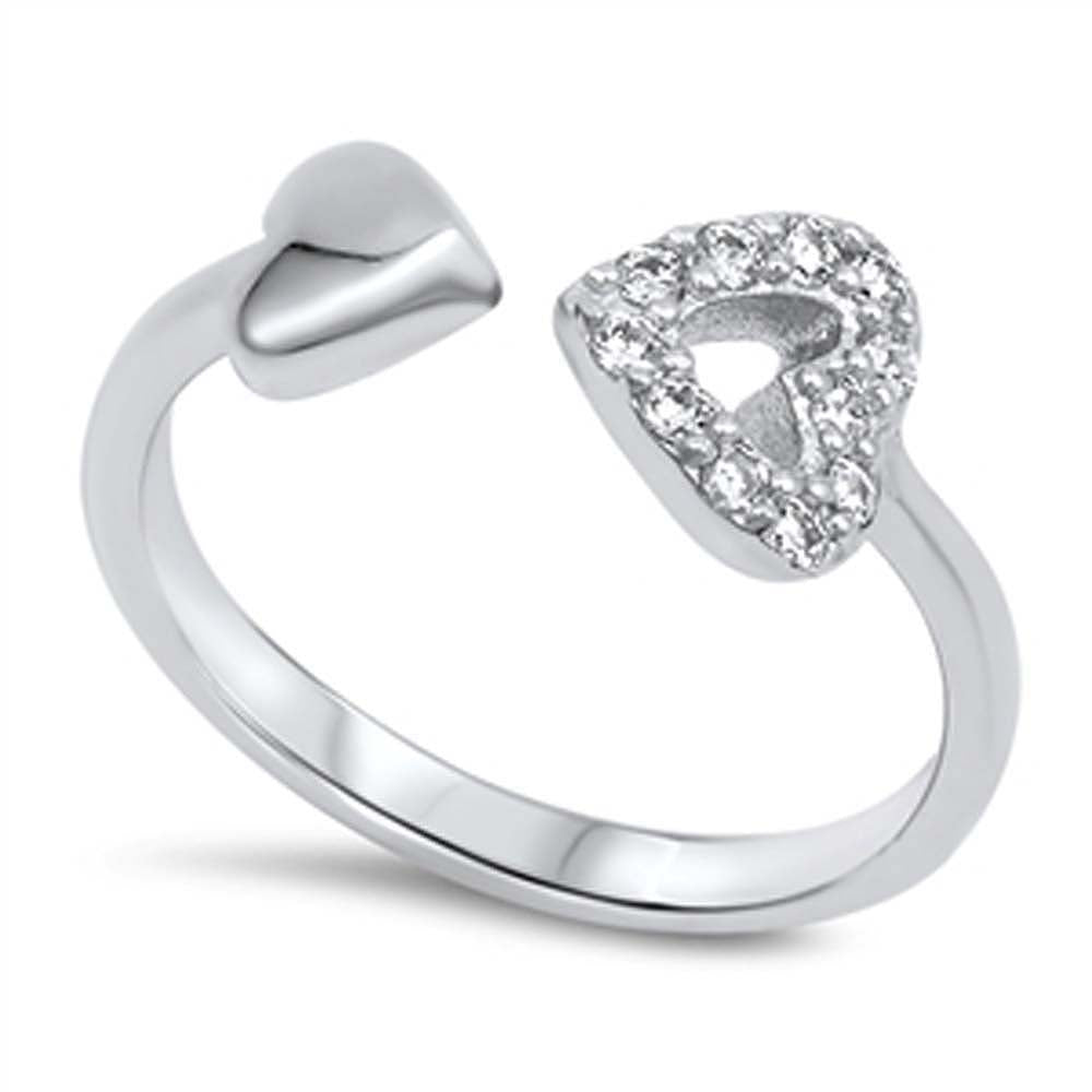 Sterling Silver Clear Cz Heart Ring with Ring Face Height of 7MM