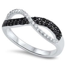 Load image into Gallery viewer, Sterling Silver Trendy Pave Clear and Black Cz Infinity Band Ring with Face Height of 6MM