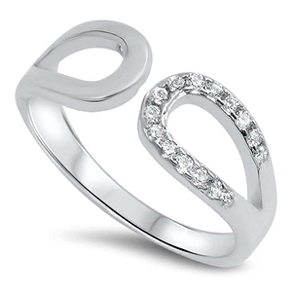 Sterling Silver Fancy Loop Open Ring with Clear Cz AccentAnd Face Height of 8MM