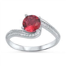 Load image into Gallery viewer, Sterling Silver Clear Cz Twisted Ring with a Prong-Set Round-Cut Ruby Cz in the CenterAnd Ring Face Height of 9MM