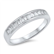 Load image into Gallery viewer, Sterling Silver Channel-Set Baguette-Cut Clear Cz Stackable Ring with Ring Face Height of 4MM