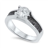 Sterling Silver Black Cz Ring with a Prong-Set Round-Cut Clear Cz in the CenterAnd Ring Face Height of 6MM